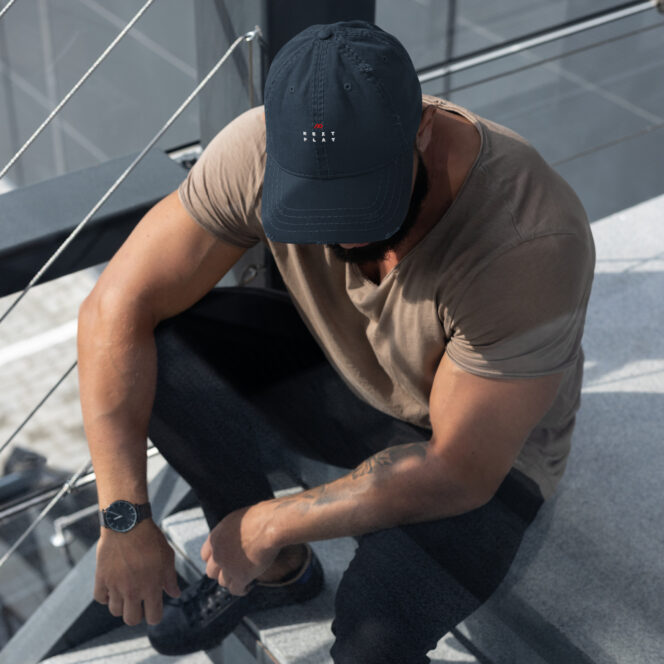 Next Play Music Embroidered Logo Distressed Hat - Image 11
