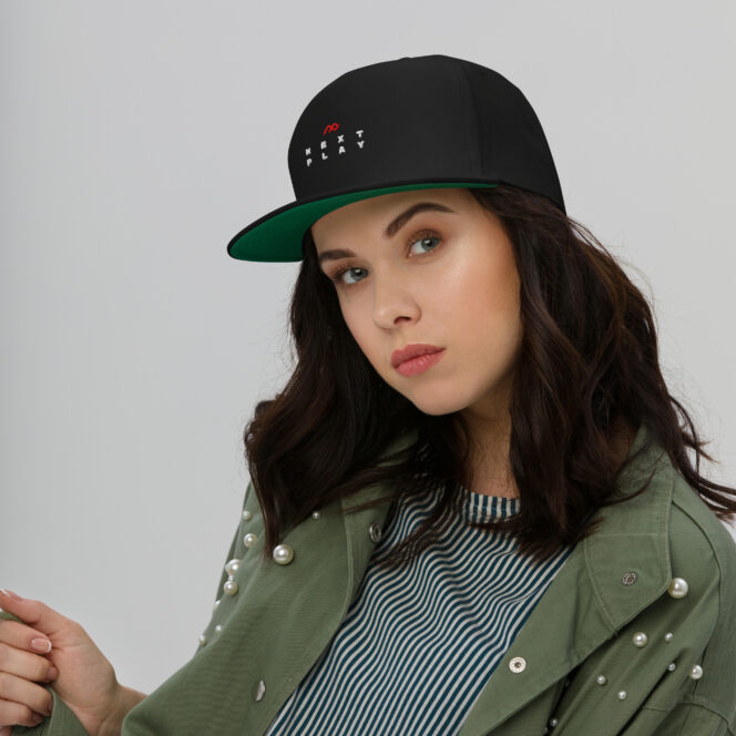 Next Play Music Embroidered Logo Flat Snapback Cap - Image 7