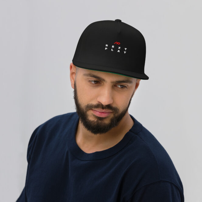 Next Play Music Embroidered Logo Flat Snapback Cap - Image 6