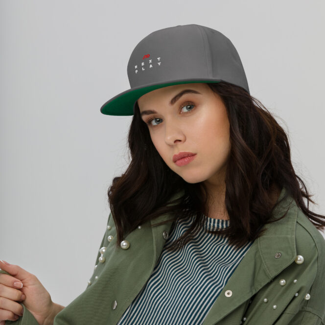 Next Play Music Embroidered Logo Flat Snapback Cap - Image 21